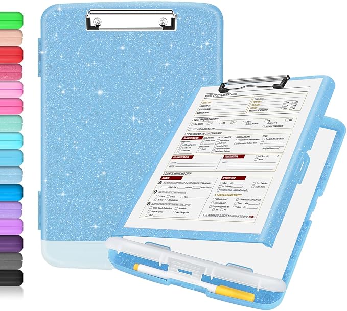 Sooez Glitter Clipboard with Storage, High Capacity Clip Boards 8.5x11 with Pen by Sooez
