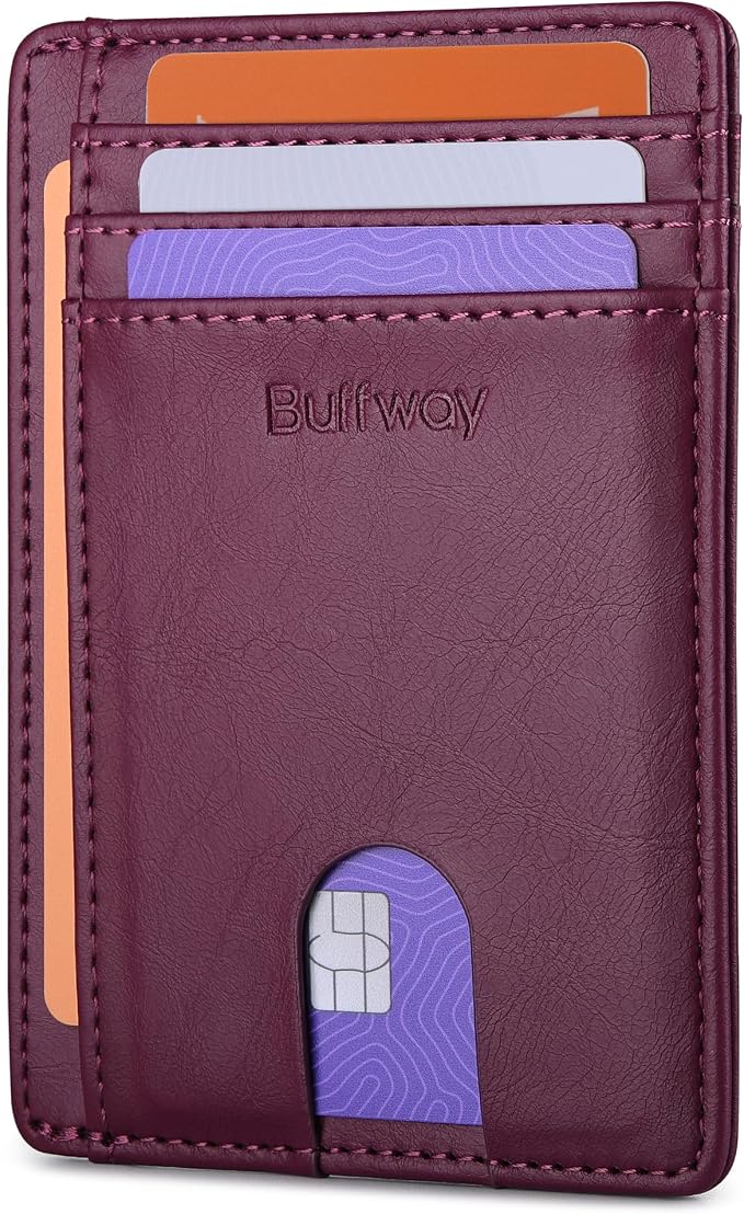Buffway Slim Minimalist Front Pocket RFID Blocking Leather Wallets by Buffway