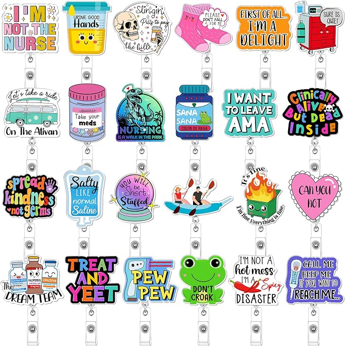 Feifeiya 24 Pcs Funny Badge Reel Nurse Cute Retractable Name ID Clip Badge by Feifeiya