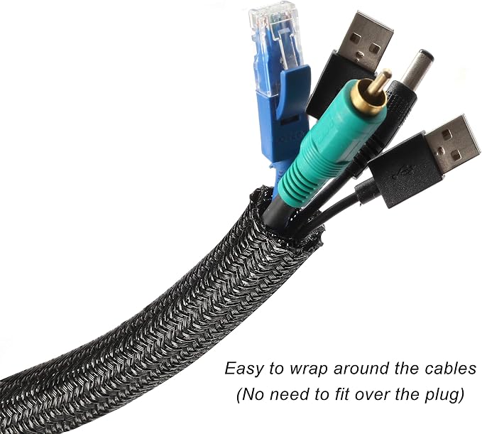 25ft - 3/8 inch Braided Cable Management Sleeve Cord Protector - Self-Wrapping - Image 2