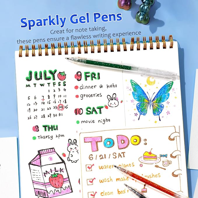 LET'S RESIN PAINT Glitter Gel Pens, 18 Vibrant Colors Sparkle Gel Pen, - Image 5