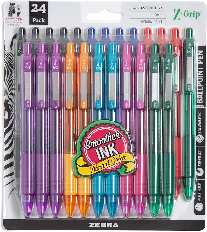 Zebra Pen Z-Grip Retractable Ballpoint Pen, Smooth-Flowing Assorted Fashion by ZebraPen