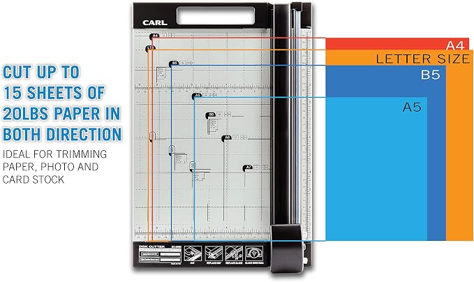 Carl 12 inch DC-200N Premium Rotary Paper Trimmer, Metal Base, 15 Sheet Cutting - Image 2