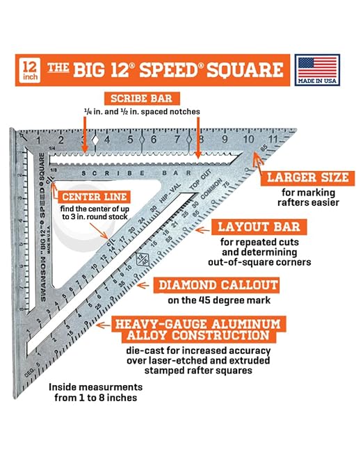 Swanson Tool Co S0107 "Big 12" 12-Inch Speed Square Layout Tool - Image 5