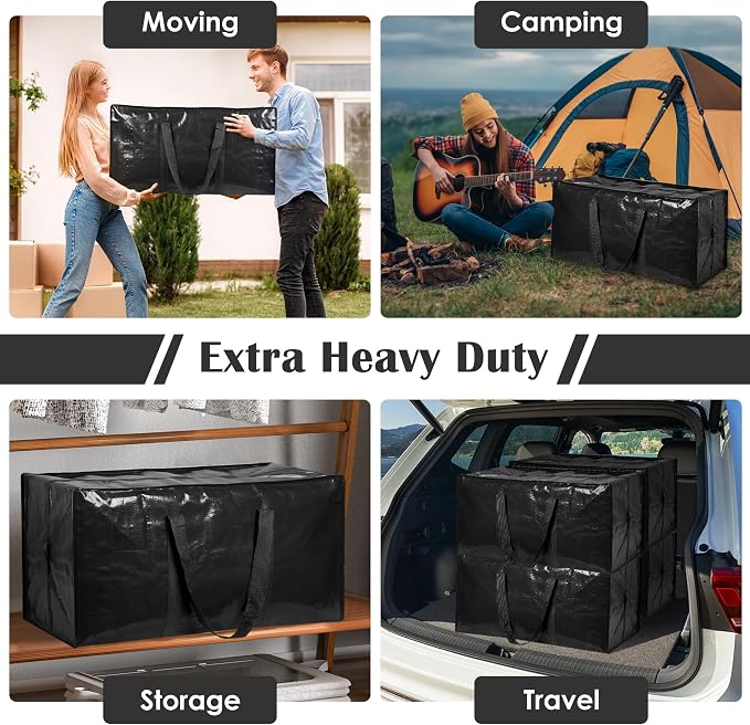 6 Pack Moving Bags with Full-Open Side Zipper, Extra Large 93L Heavy Duty - Image 7