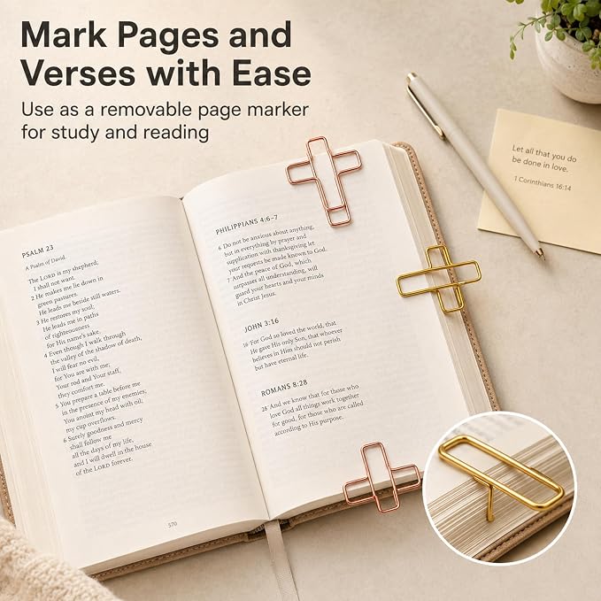 60 Pack Cross Paper Clips, Metal Cross Shaped Bookmarks - Image 6
