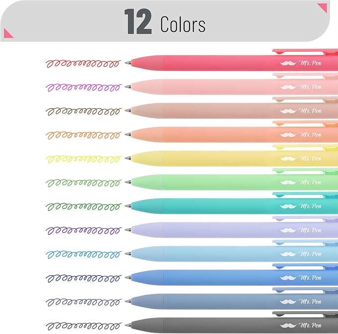 Mr. Pen- Retractable Gel Pens, 12 Pack, Colorful Ink, Fine Point 0.7mm | Fast - Image 2