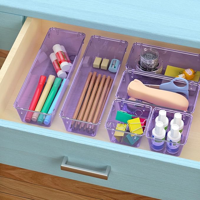 WOWBOX 12 Pack Clear Drawer Organizer Set, Acrylic Drawer Storage Trays - Image 6