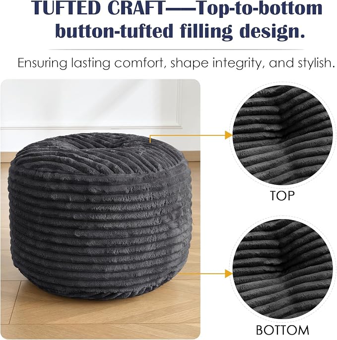 SHOUREN Stuffed Round Ottoman, Corduroy Pouf Ottoman Foot Rest - Image 5
