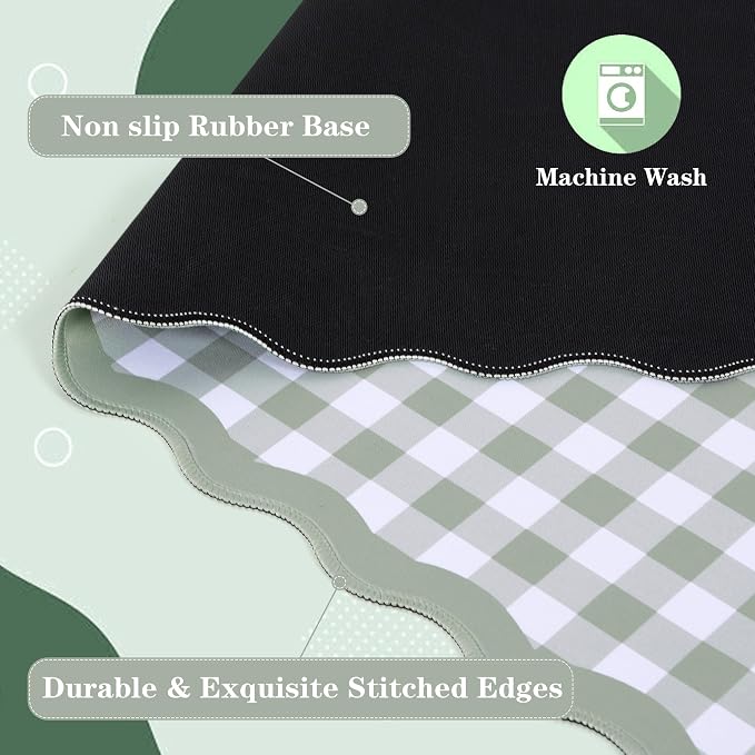 yuboo 31"×15.7" Scalloped Sage Green Gingham Washable Pastel Desk Mat Vintage - Image 3