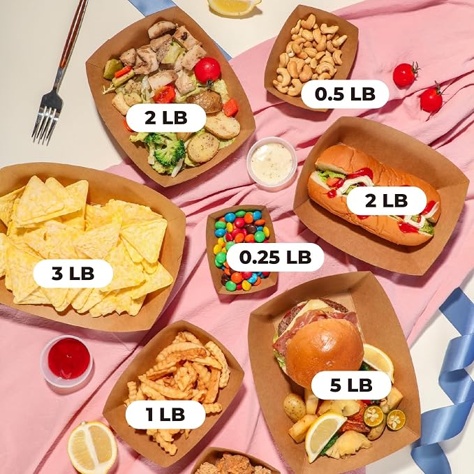 Fit Meal Prep [250 Pack 5 lb Paper Food Boats Heavy Duty Disposable Food Trays - Image 3