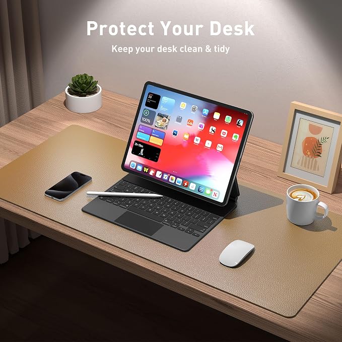 Aothia Faux Leather Desk Mat, Waterproof Desk Pad | One large surface - Image 3