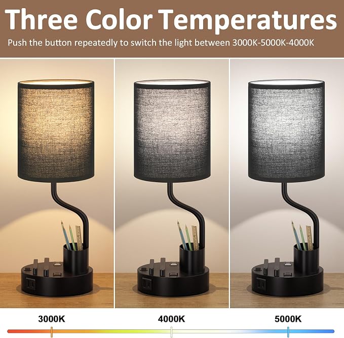 Black Bedside Table Lamps for Bedroom Set of 2 - Image 2