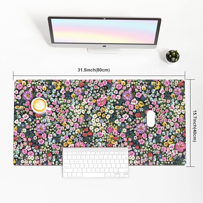 Colorful Star Large Mouse Pad, Floral Desk Mat Office Supplies, Waterproof Faux - Image 3