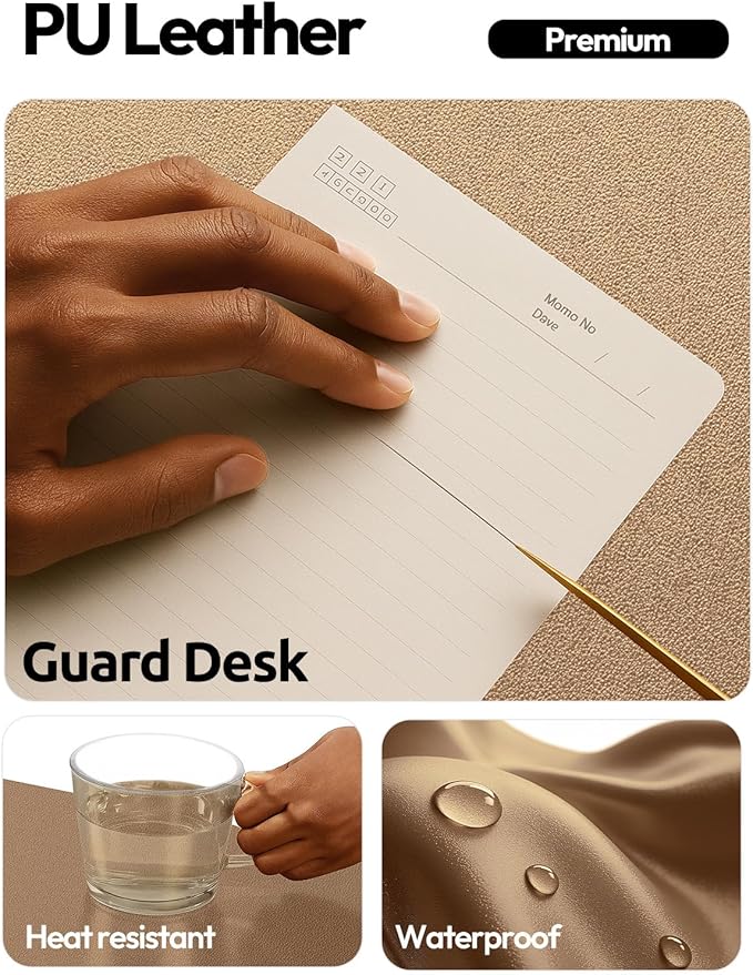 YSAGi Leather Desk Protector, Office Mat, Large Mouse Mat, Non-Slip PU Leather - Image 3