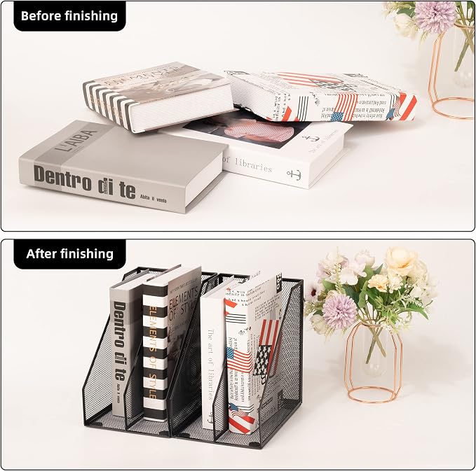 2 Set Magazine Holder Metal Wire, 2 Compartments Mesh File Holder - Image 4
