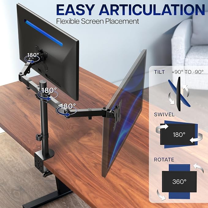 VIVO Dual Monitor Desk Mount, Holds 2 Computer Screens up to 30 inches and - Image 4