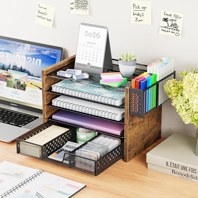 Simple Trending 5-Tier Wood Desk Organizer, Desk Organizers and Accessories - Image 2