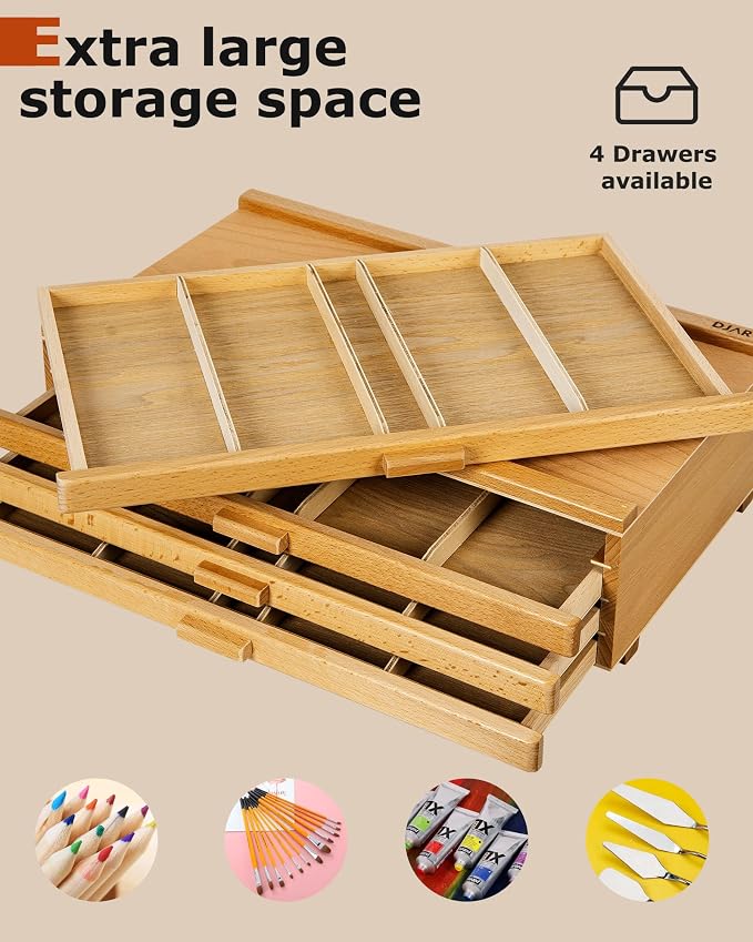 DJAR 4-Drawer Beech Wood Art Supply Storage Box - Image 5