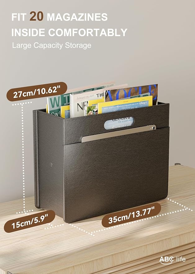 ABC life 2 PACK Magazine Basket Holder, PU Leather Foldable Magazine Rack - Image 2