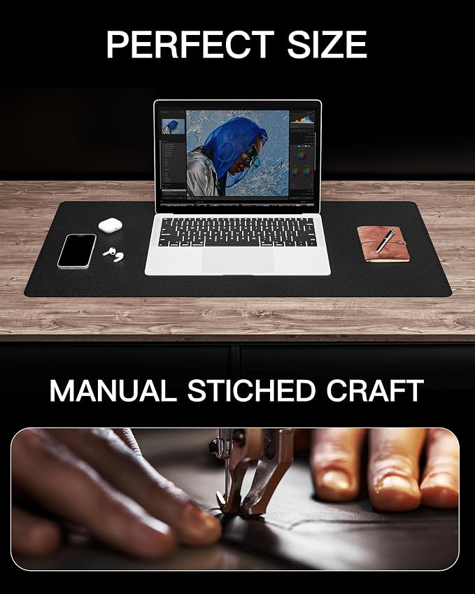 YSAGi Genuine Leather Desk Mat, 23.6"x13.8" Office Desk Pad, Thick Desk Pad Mat - Image 5