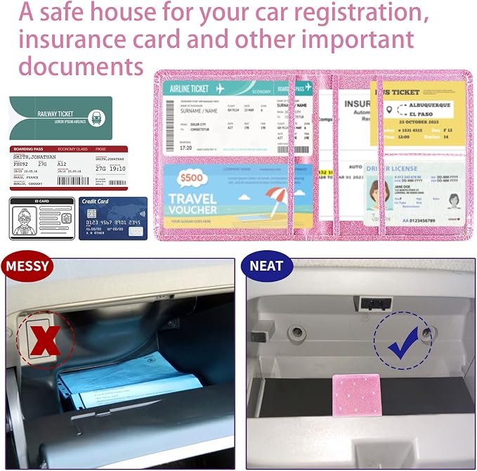 Car Registration and Insurance Holder, 5.5 x 5 Inch PU Leather Vehicle Glove - Image 6