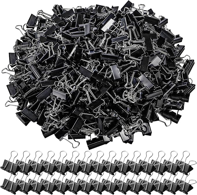 300 Pack Medium Binder Clip, 1-1/4 Inch Metal | Black Fold Back Clips, Standard by Nagpew
