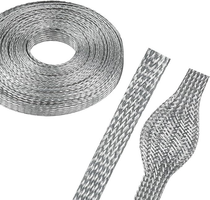 5/16" Wide Tinned Copper Braided Metal Wire Shielding Sleeve Ground Strap by BuyUneed