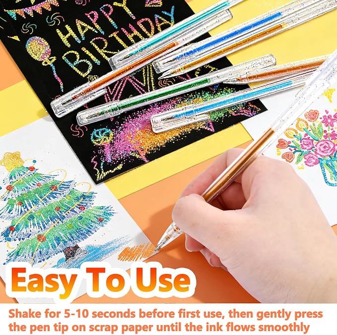 100 Colors Glitter Gel Pens, Colored Sparkle Metallic Gel Ink Pens, Coloring - Image 3