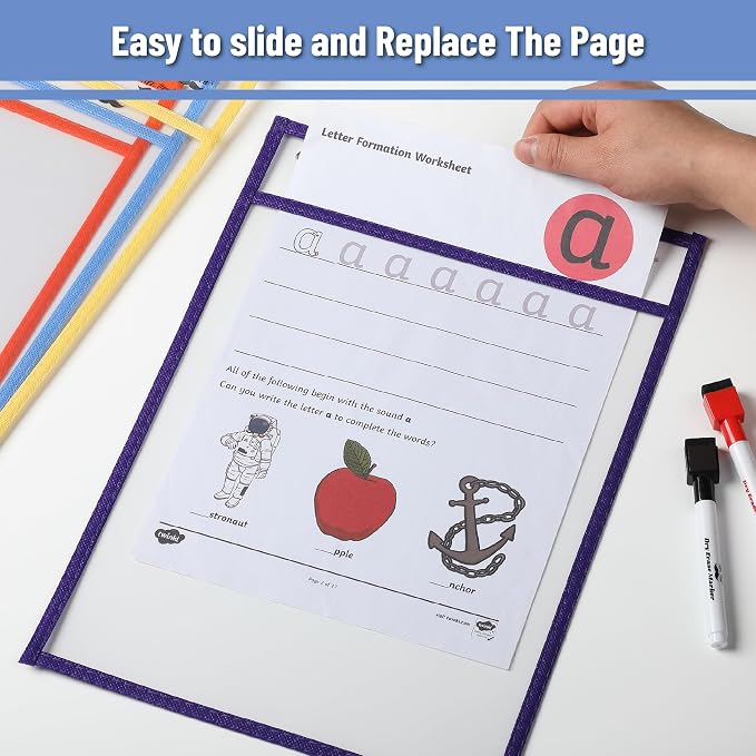 Mr. Pen- Reusable Dry Erase Pocket Sleeves, 6 Pack, Colorful | Clear Plastic - Image 5