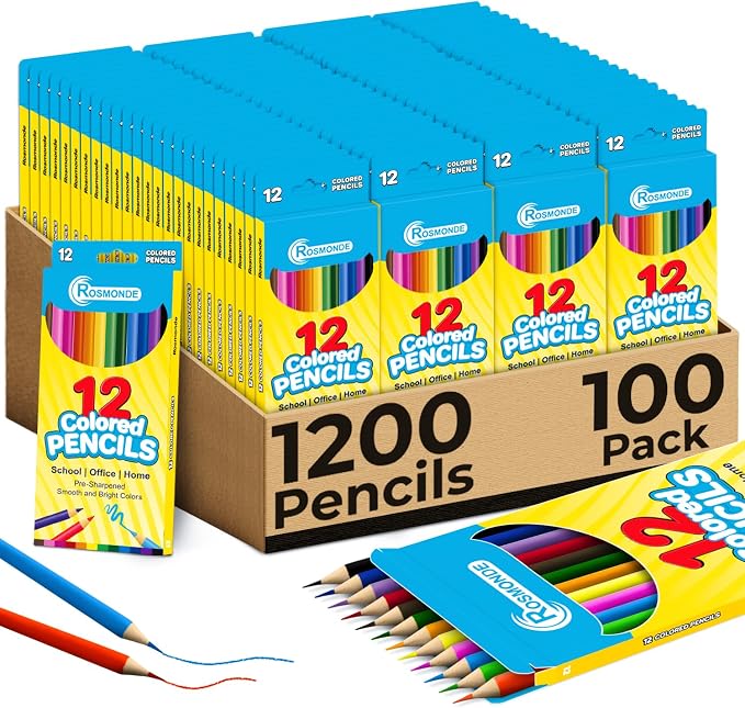 Rosmonde 100 Pack Colored Pencils Bulk Set, 12 Assorted Pre Sharpened Pencil by Rosmonde