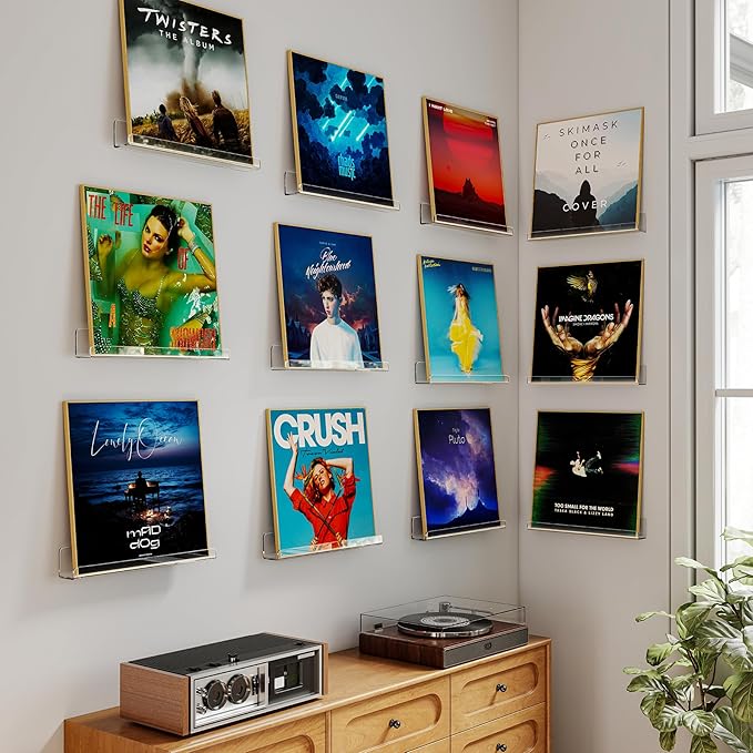 Laurensory 12 Pack Vinyl Record Shelf Wall Mount Shelves, 12 inch Clear Acrylic - Image 4
