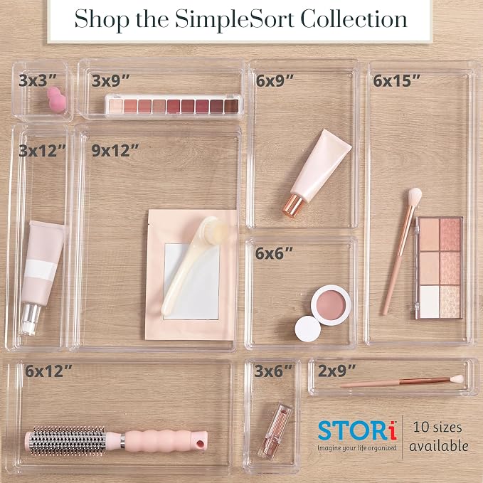 STORi SimpleSort 6-Piece Stackable Clear Drawer Organizer Set | 6" x 3" x 2" - Image 8