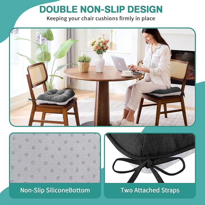 BETU Black Chair Cushions for Dining Chairs Set of 2, 3.5" Thick Kitchen Table - Image 2