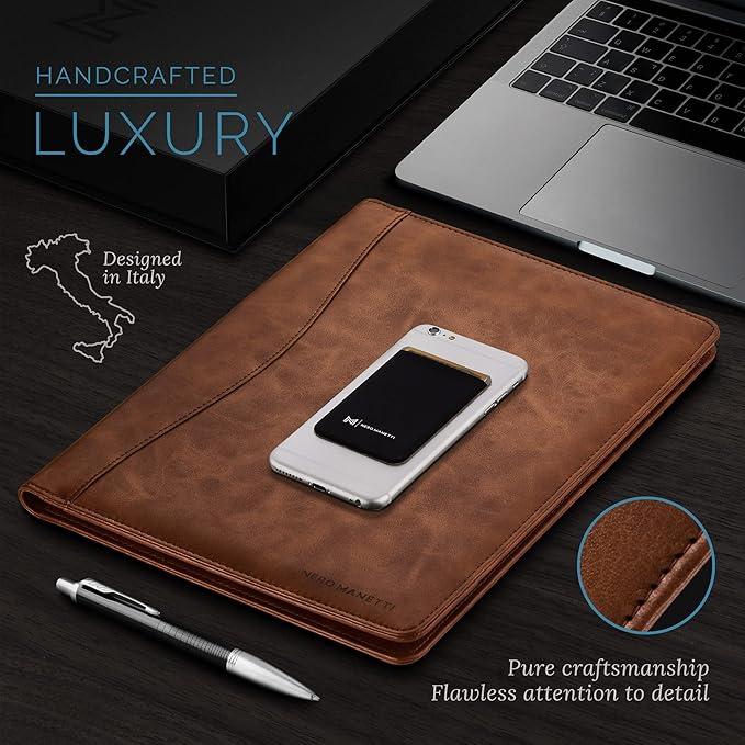 Nero Manetti - Leather Portfolio Folder - Business PU Leather Notepad Holder - Image 3