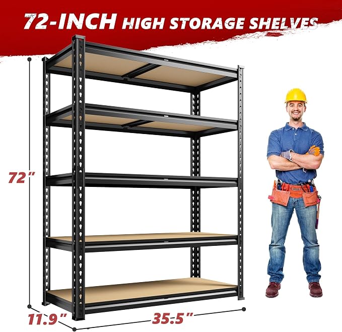 REIBII 2400LBS Storage Shelves 5 Tier Garage Shelving Heavy Duty Adjustable - Image 3