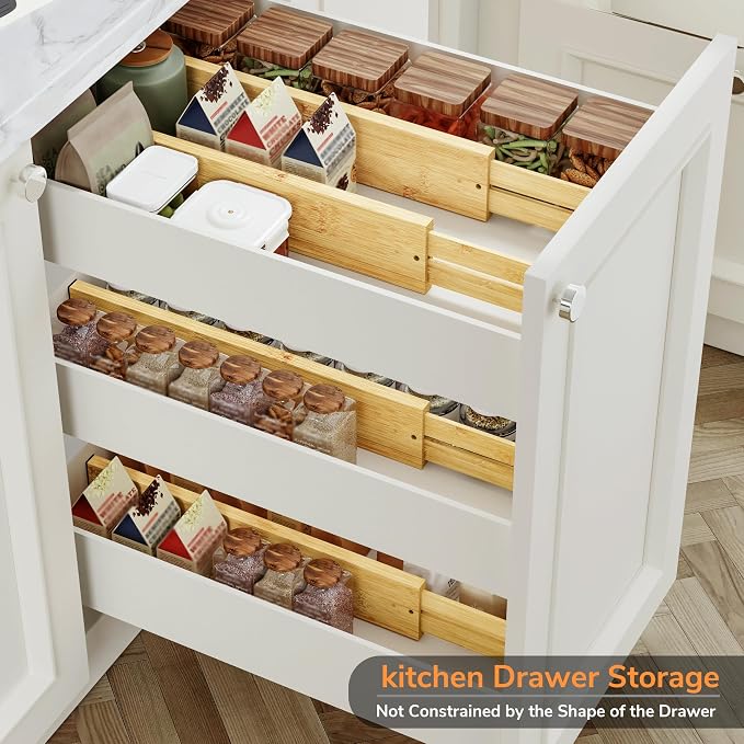 BAMEOS Bamboo Expandable Drawer Dividers – Fits 16.65"–22" Drawers - Image 4