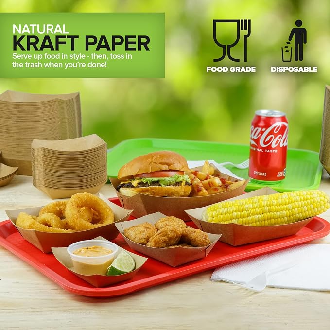 Stock Your Home [500 Pack Extra Large Disposable Brown Kraft Paper Food Trays - Image 7