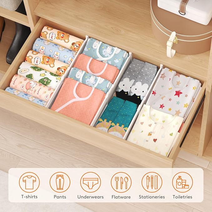 Lifewit 9 Pack Drawer Dividers for Clothes, Adjustable White Plastic Separators - Image 9