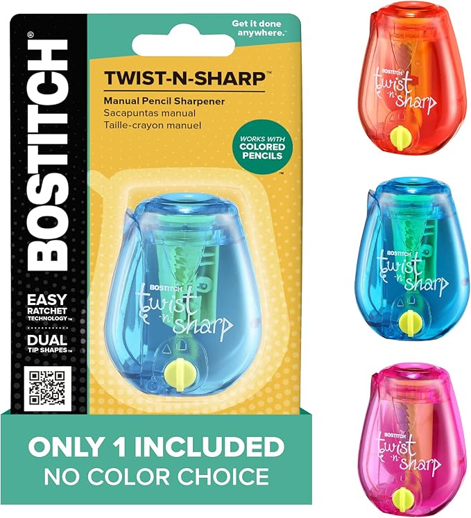 Bostitch Office Pencil Sharpener, One Assorted Color, Twist-n-Sharp, Colored by BostitchOfficeProducts