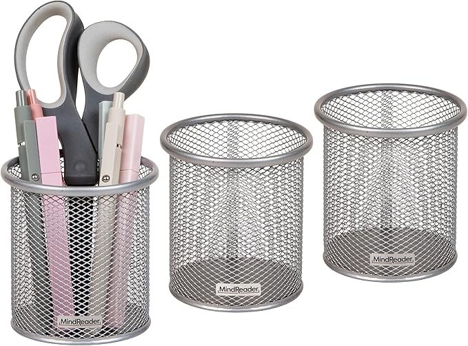 Mind Reader Pen and Accessories Holder, Desktop Organizer, Metal Mesh, 3.5"L x by MindReader