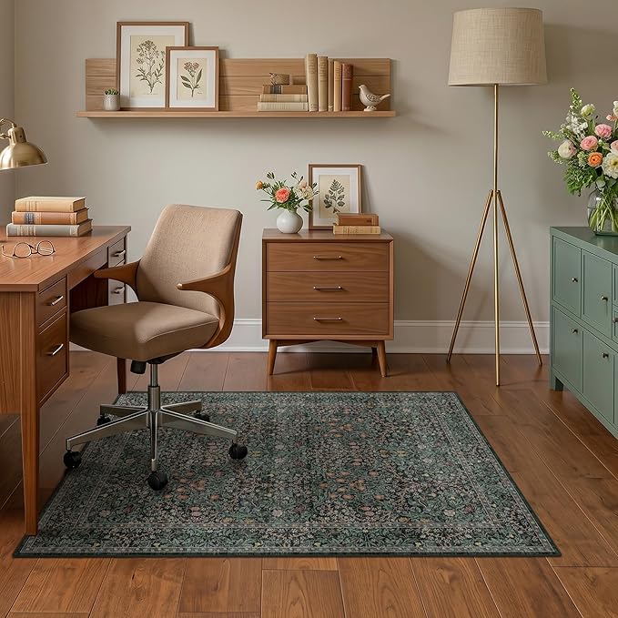 JTJ Washable Vintage Floral Office Chair Mat by JTJ