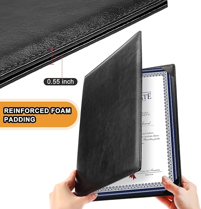 Tenare 3 Pcs Black Leather Certificate Holder 8.5 x 11" PU Phd Bachelor Master - Image 3
