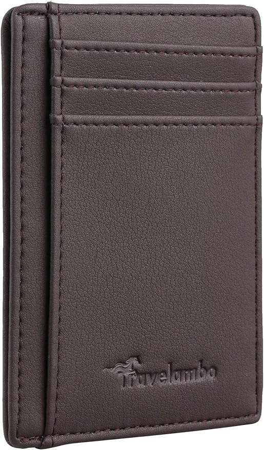 Travelambo Front Pocket Minimalist Leather Slim Wallet RFID Blocking Medium Size by Travelambo