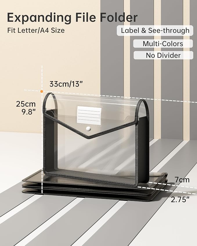 2 Pack Plastic Expanding File Folder, Transparent envelopes - Image 2