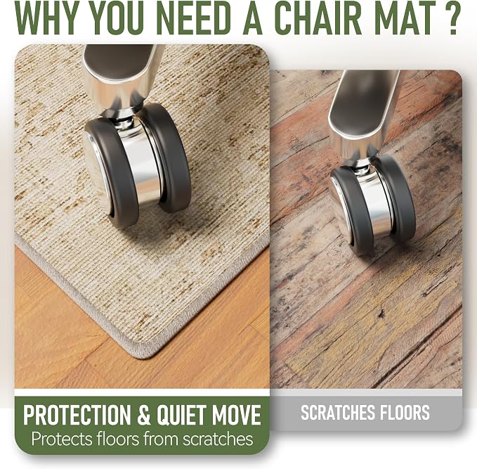 Office Chair Mat for Hardwood Floor, Anti-Slip Under Desk Mat Rug for Rolling - Image 3
