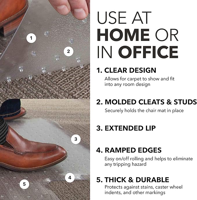 HON Office Chair Mat for Carpet, Heavy Duty Vinyl Floor Protector for Low Pile - Image 3