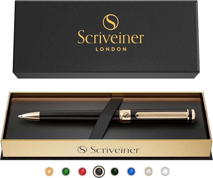 Scriveiner Black Lacquer Ballpoint Pen -Stunning Luxury Pen, Real Gold Plating by Scriveiner