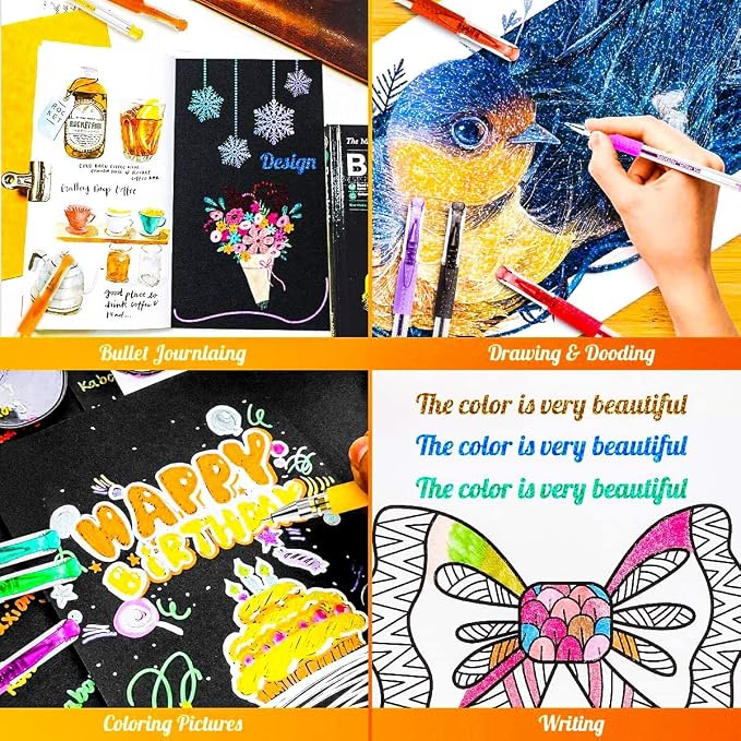 Soucolor Glitter Gel Pens for Adult Coloring Books, 120 Pack-60 Glitter Pens - Image 6