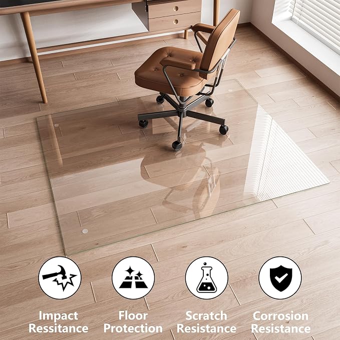 Koonmi Chair Mat for Carpet, Tempered Glass 51"x63" Office Chair Mat, Glass - Image 5